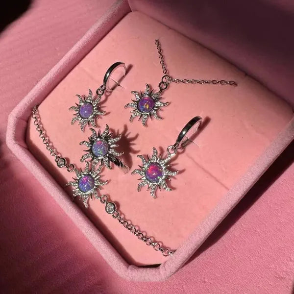 Rapunzel's Sun Opal Sterling Silver 4 Piece Jewelry Set