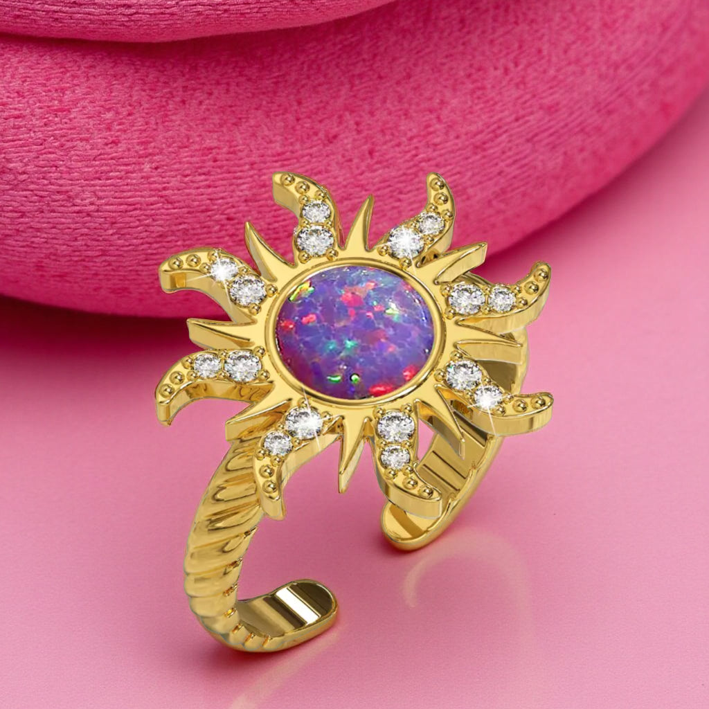 Rapunzel’s Radiant Sun Opal Ring, Moonlit Spark