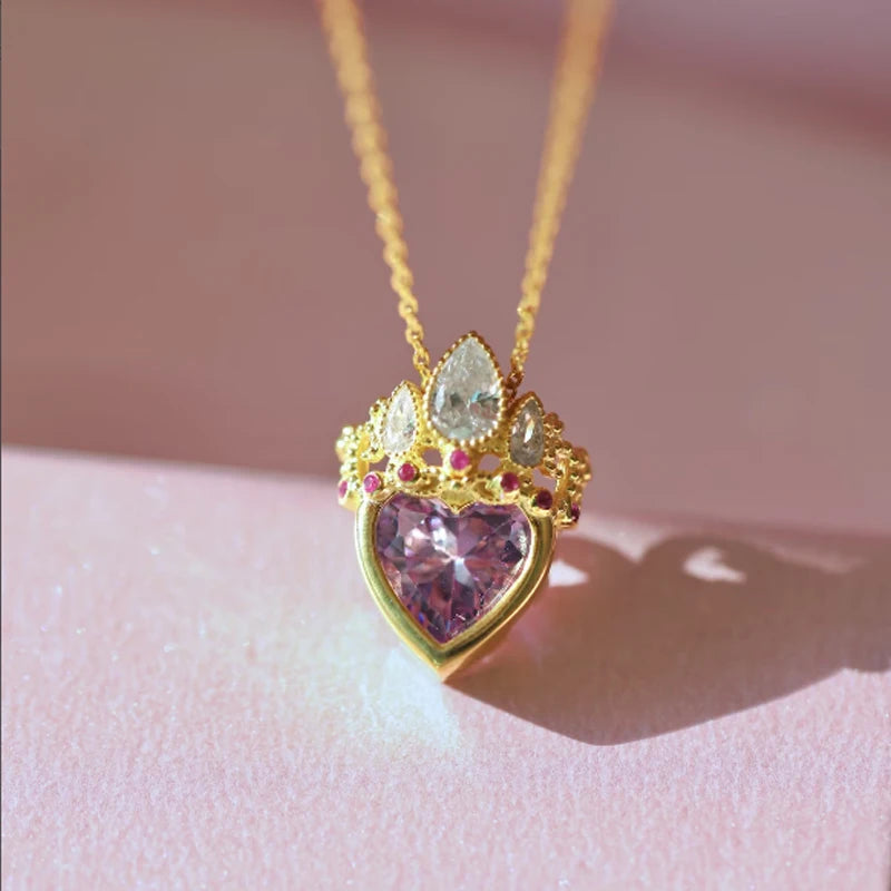 Rapunzel Crown Heart Necklace, Ever After Charm