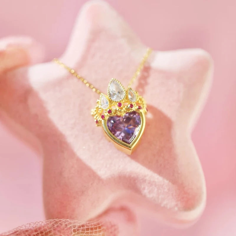 Rapunzel Crown Heart Necklace, Ever After Charm