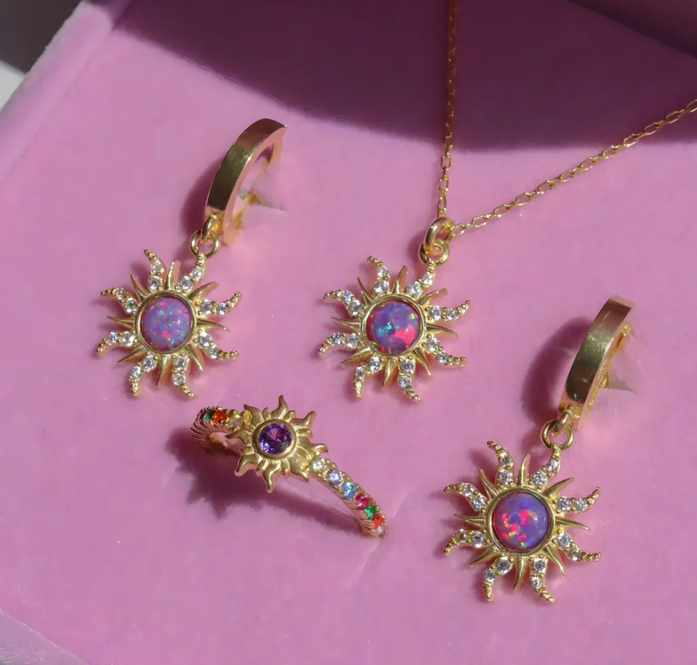 Rapunzel's Glow Sun Opal 18k Rose Gold 3 Piece Jewelry Set