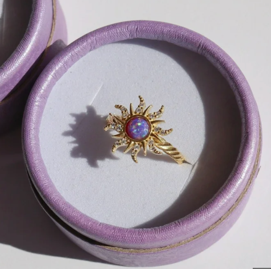 Rapunzel’s Radiant Sun Opal Ring, Moonlit Spark
