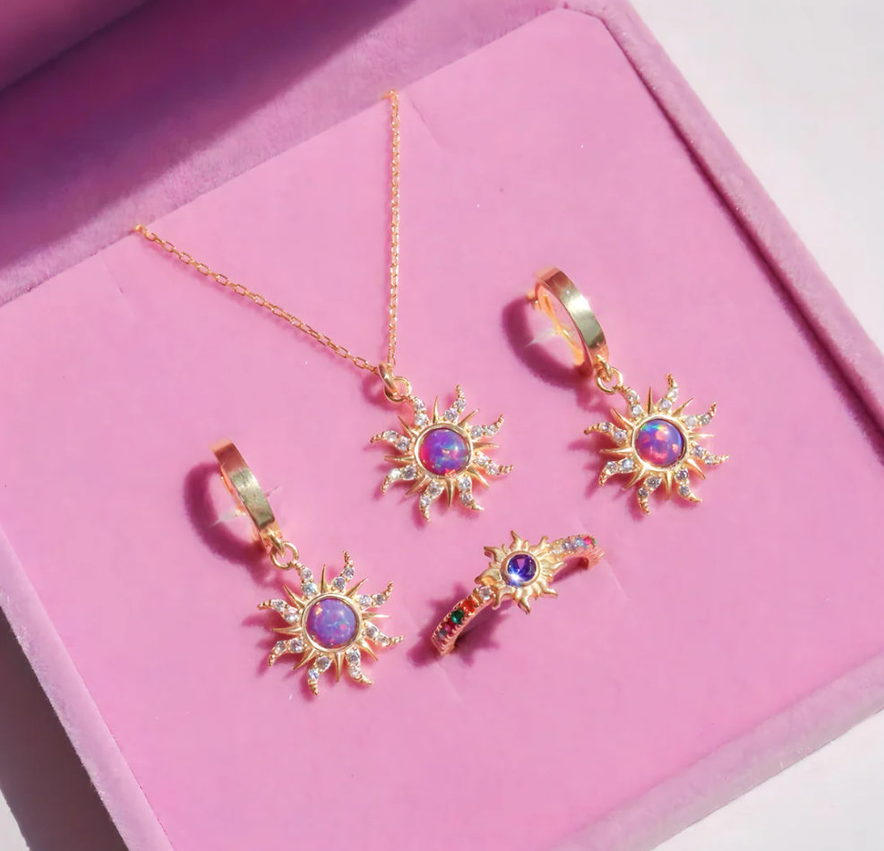 Rapunzel's Glow Sun Opal 18k Rose Gold 3 Piece Jewelry Set