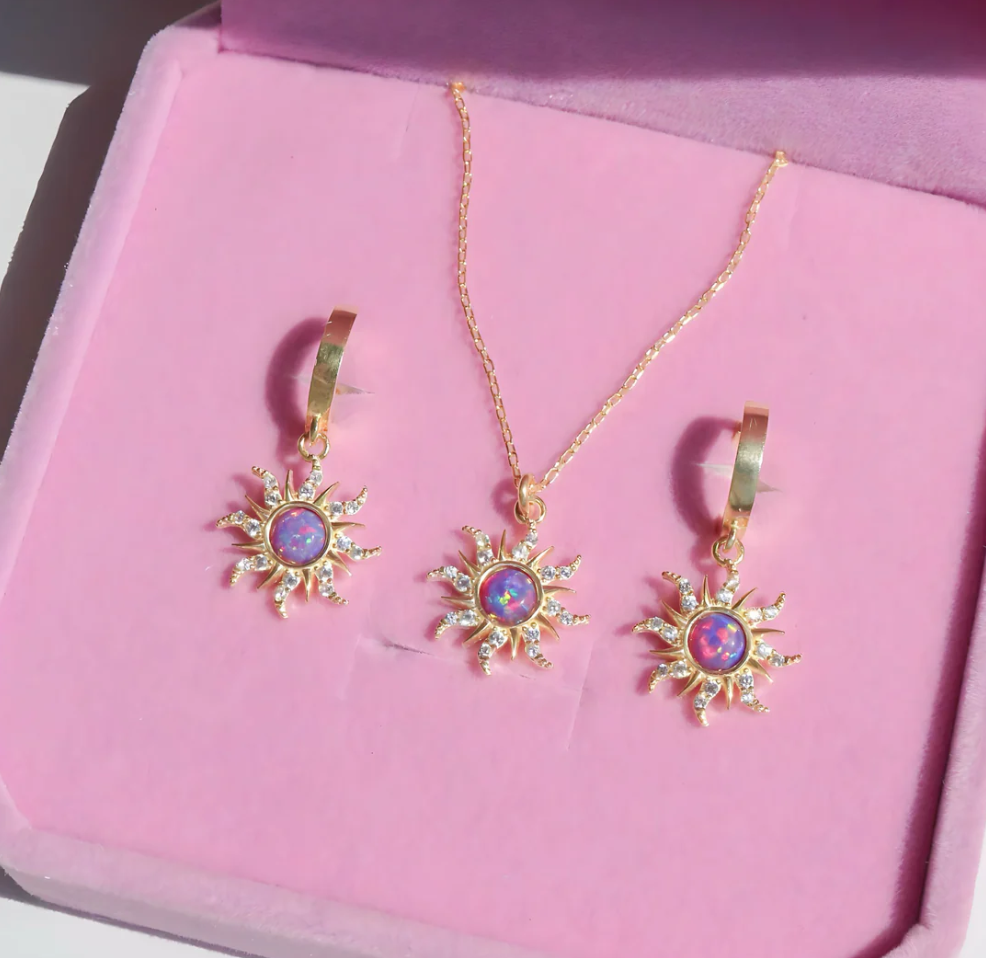 Rapunzel's Glow Sun Opal 18k Rose Gold 3 Piece Jewelry Set