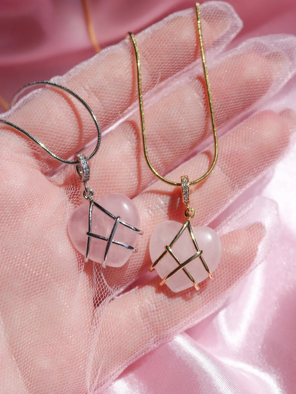 Barbie Castle Dreams Diamond Rose Quartz Heart Necklace